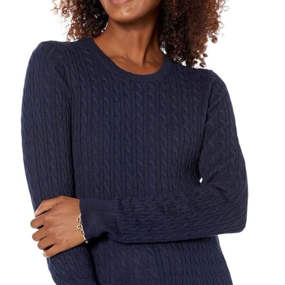 IZOD Women's Lightweight Navy Blue Cable Knit Crewneck Sweater, XXL (runs small)